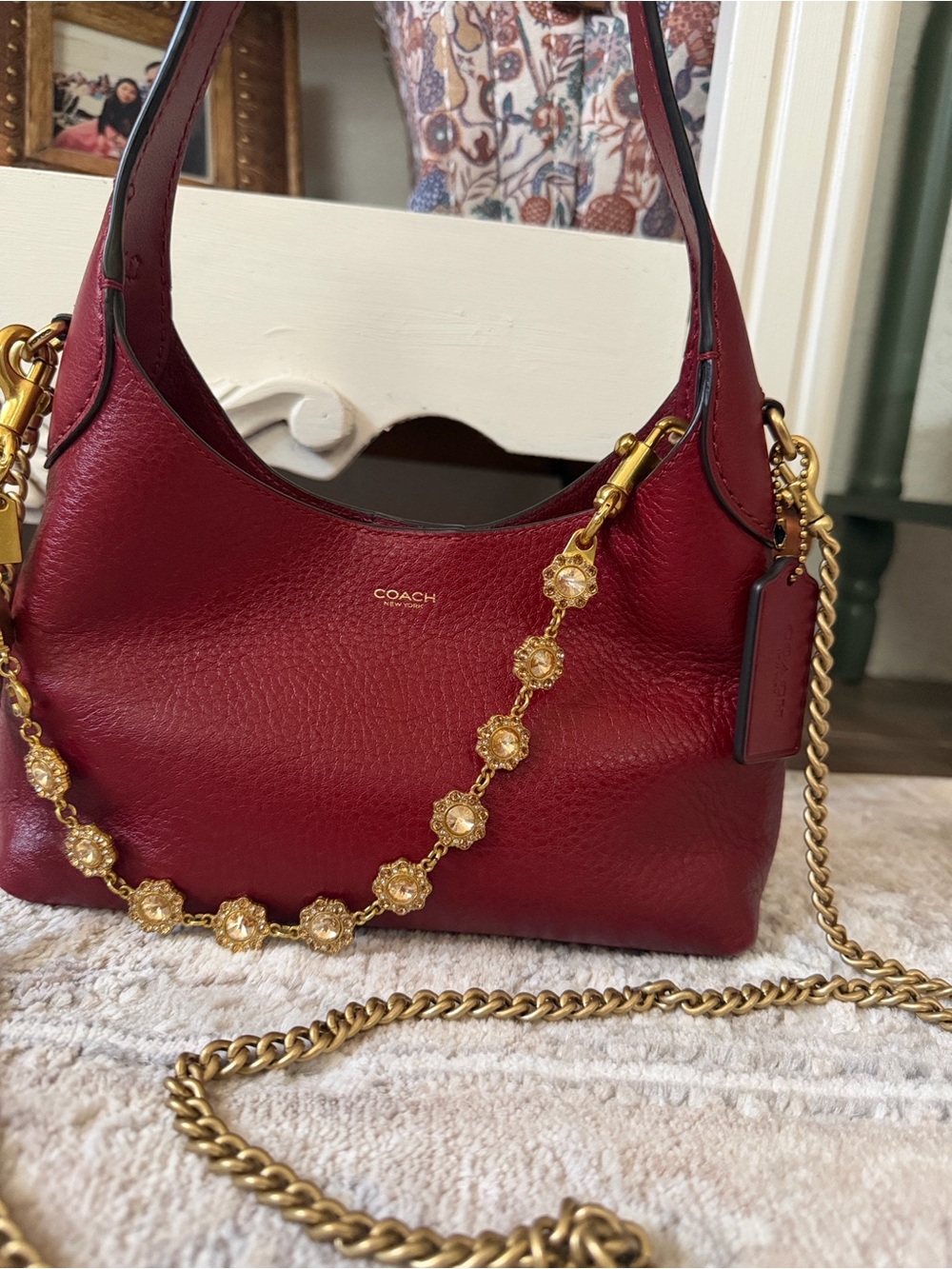 Coach Brooklyn Leather Shoulder Bag Ruby red